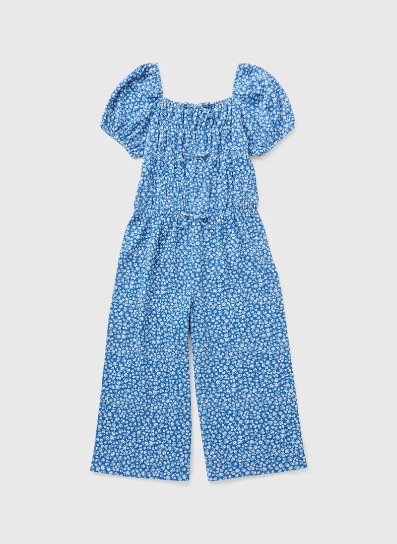 Matalan Girls Blue Crinkle Floral Jumpsuit